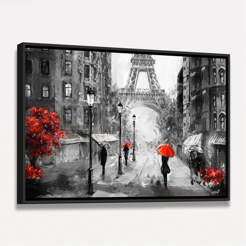 Quadro Paisagem Urbana Artística - Paris - Detalhes Vermelhos