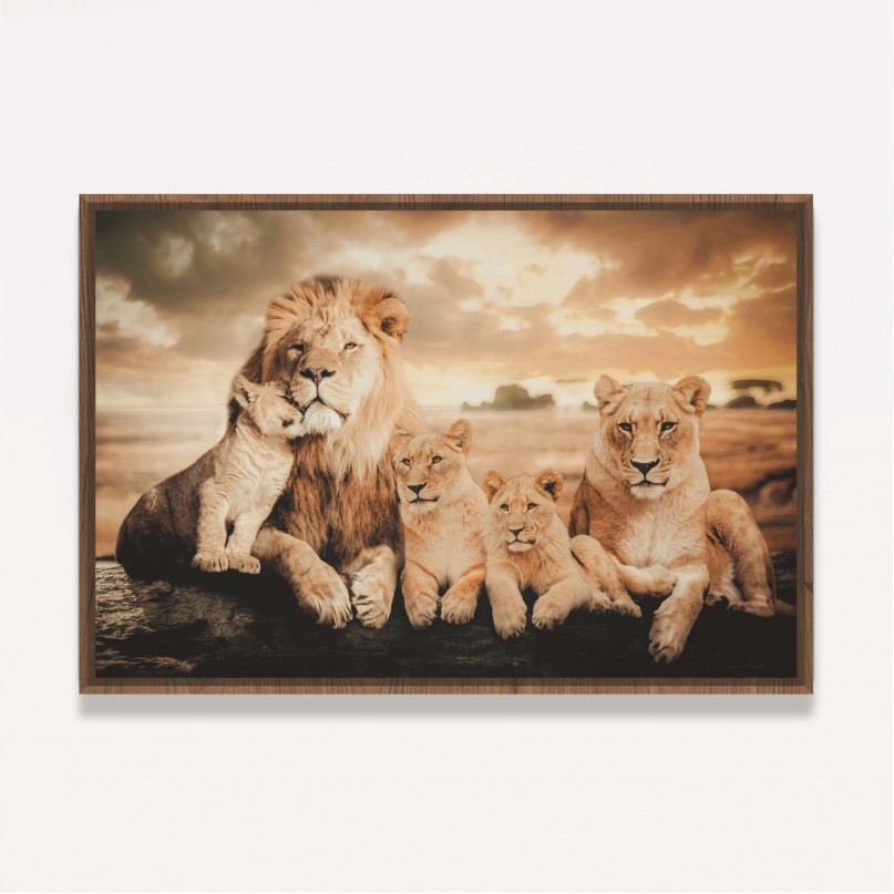 Quadro Família de Leões 3 Filhotes Artístico