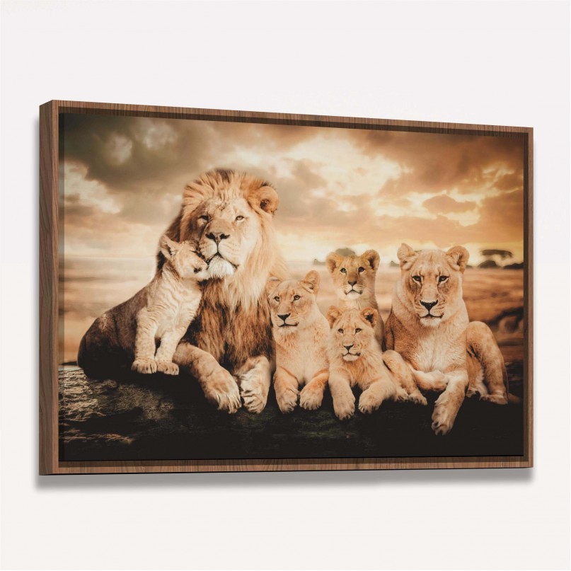 Quadro Família de Leões 4 Filhotes Artístico