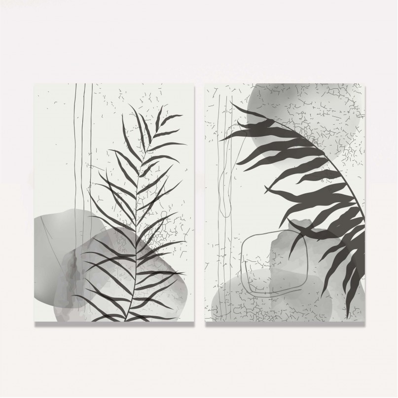 Quadro Duo Abstrato Folhagem Botânica 2 Peças
