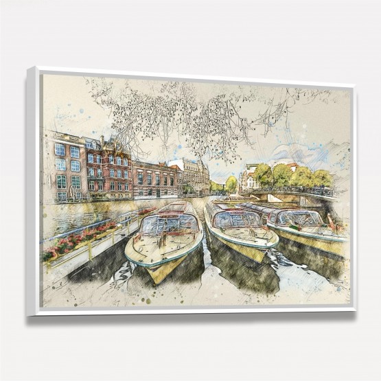 Quadro Veneza Barcos Canal de Viena Paisagem Artística