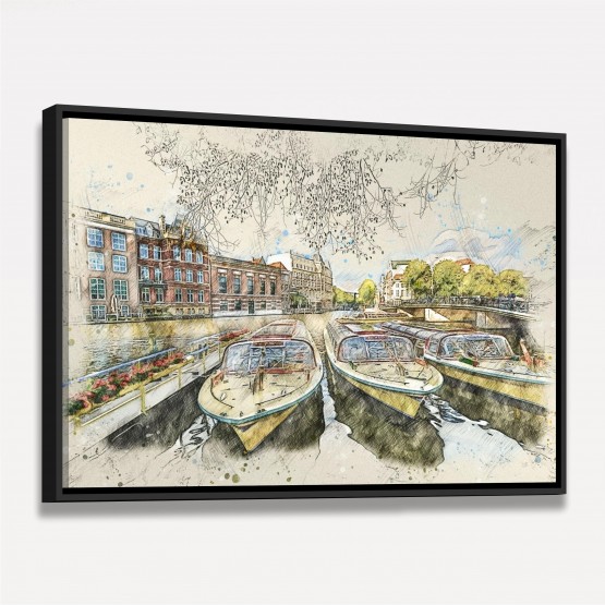 Quadro Veneza Barcos Canal de Viena Paisagem Artística