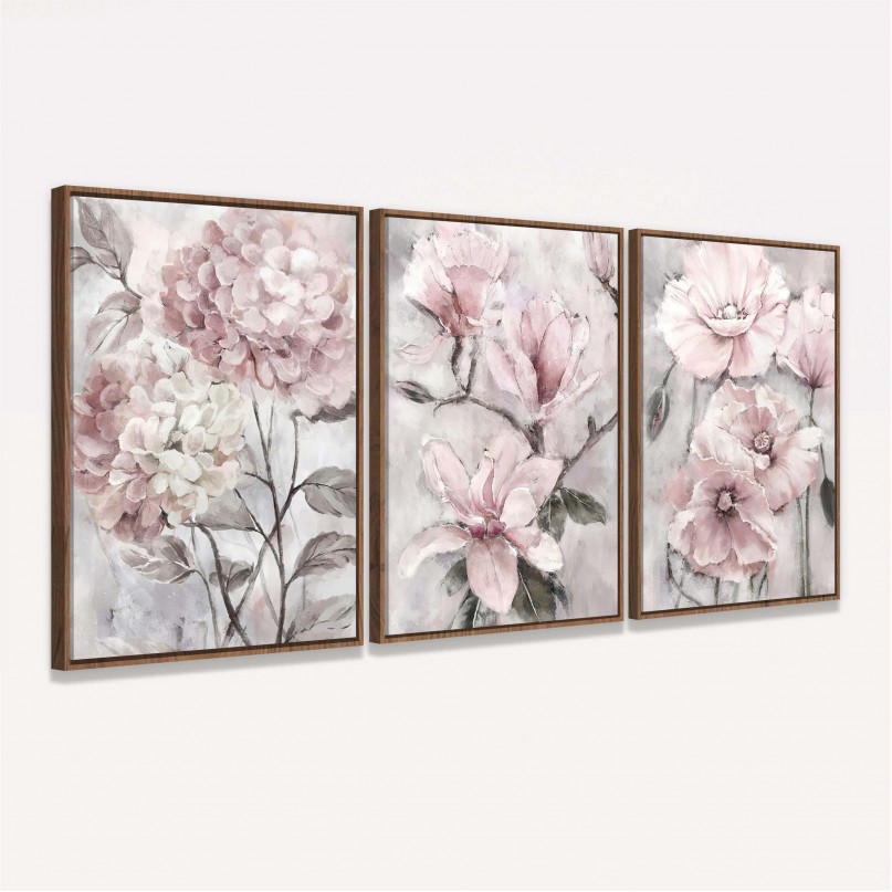 Quadro Arte Floral Trio Leves Tons de Rosa