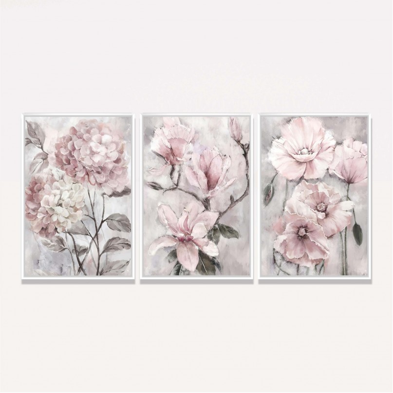 Quadro Arte Floral Trio Leves Tons de Rosa