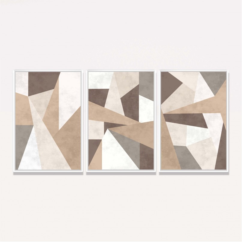Quadros Abstratos Geométricos Coloridos - Trio Soft Tones