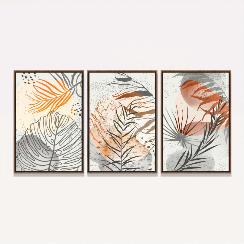 Quadro Trio Botânico Abstrato Moderno