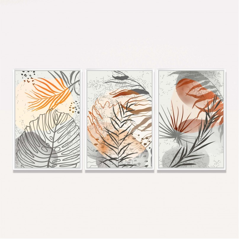 Quadro Trio Botânico Abstrato Moderno