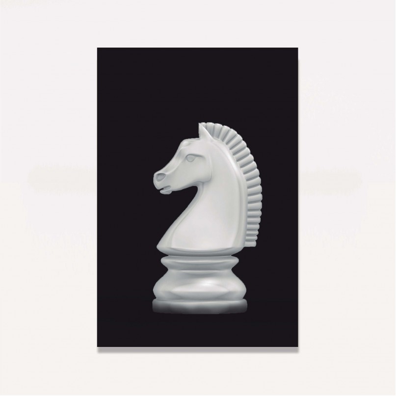 Duas peças de xadrez, uma das quais com um cavalo.