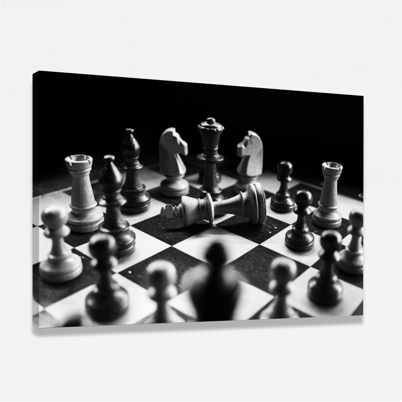 Tela decorativa com desenho de xadrez feita em tela com moldura de