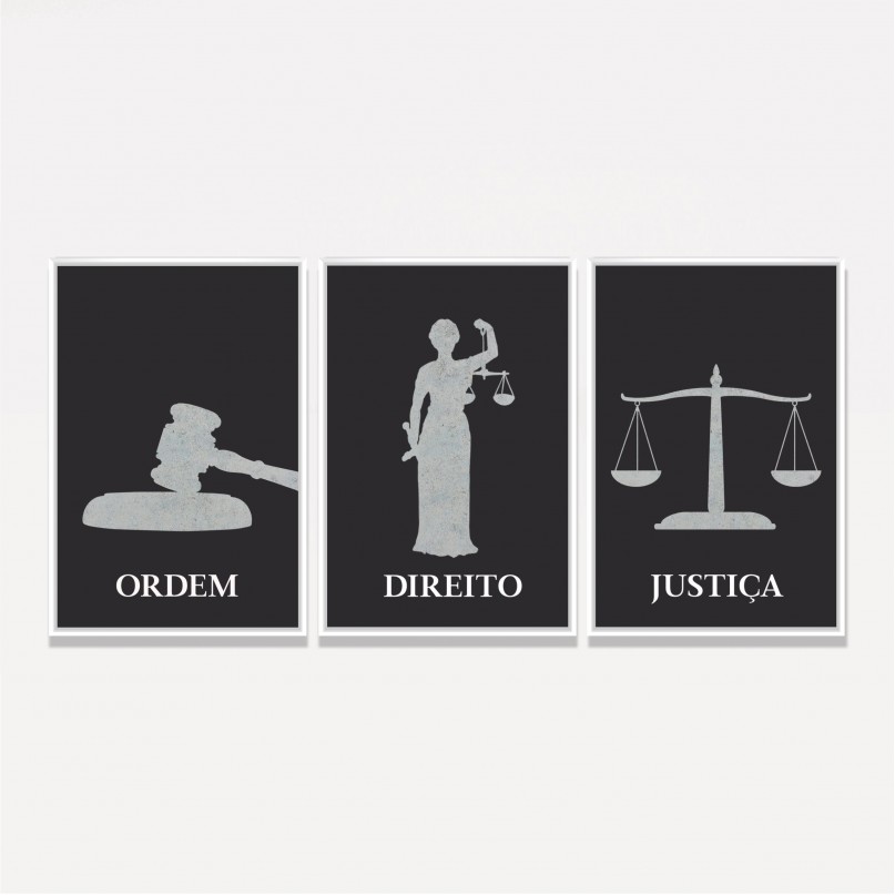Kit Trio Ordem Direito Justiça Fundo Preto