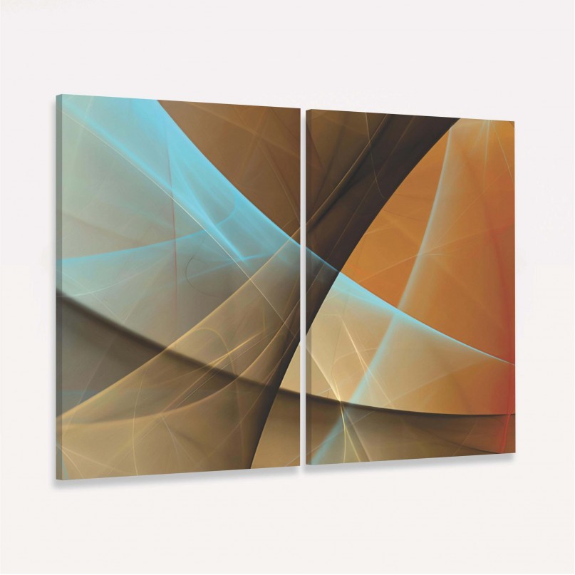 Quadro Abstrato Duo Fractal Marrom Moderno