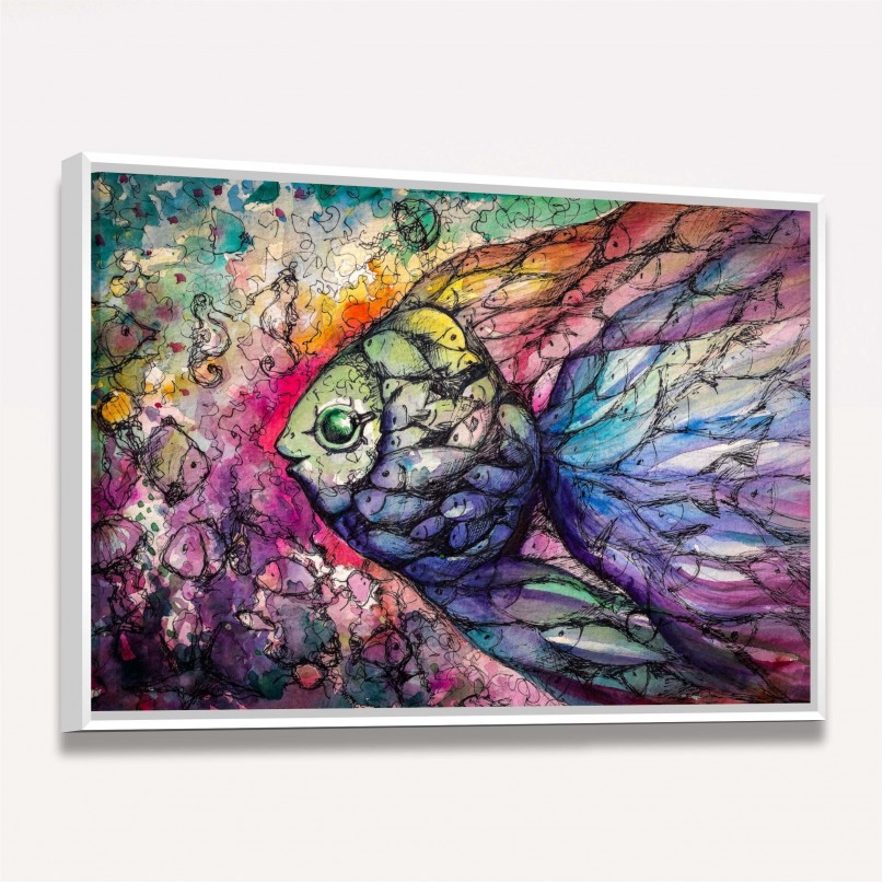 Quadro decorativo Peixes Abstrato Colorido