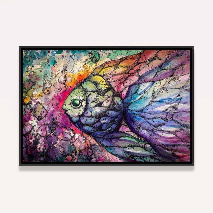 Quadro decorativo Peixes Abstrato Colorido