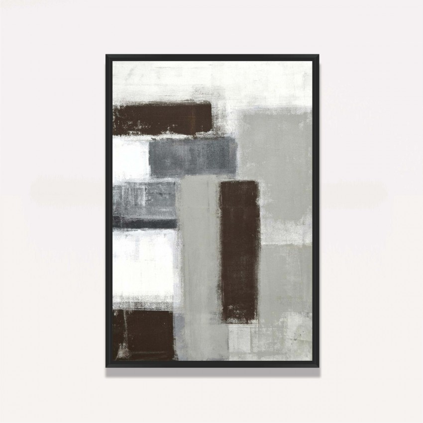 Quadro decorativo Abstrato Pinceladas Preto Branco e Cinza