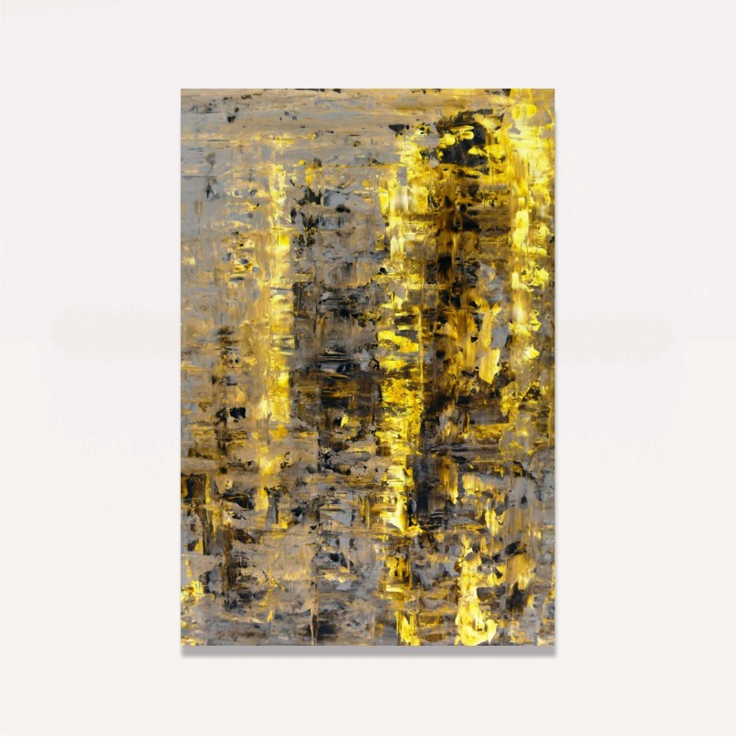 Quadro decorativo Abstrato Luxo Amarelo Bege e Dourado