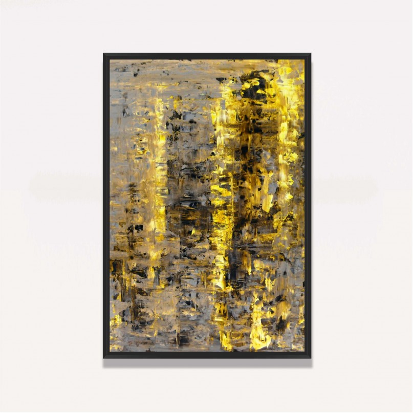 Quadro decorativo Abstrato Luxo Amarelo Bege e Dourado