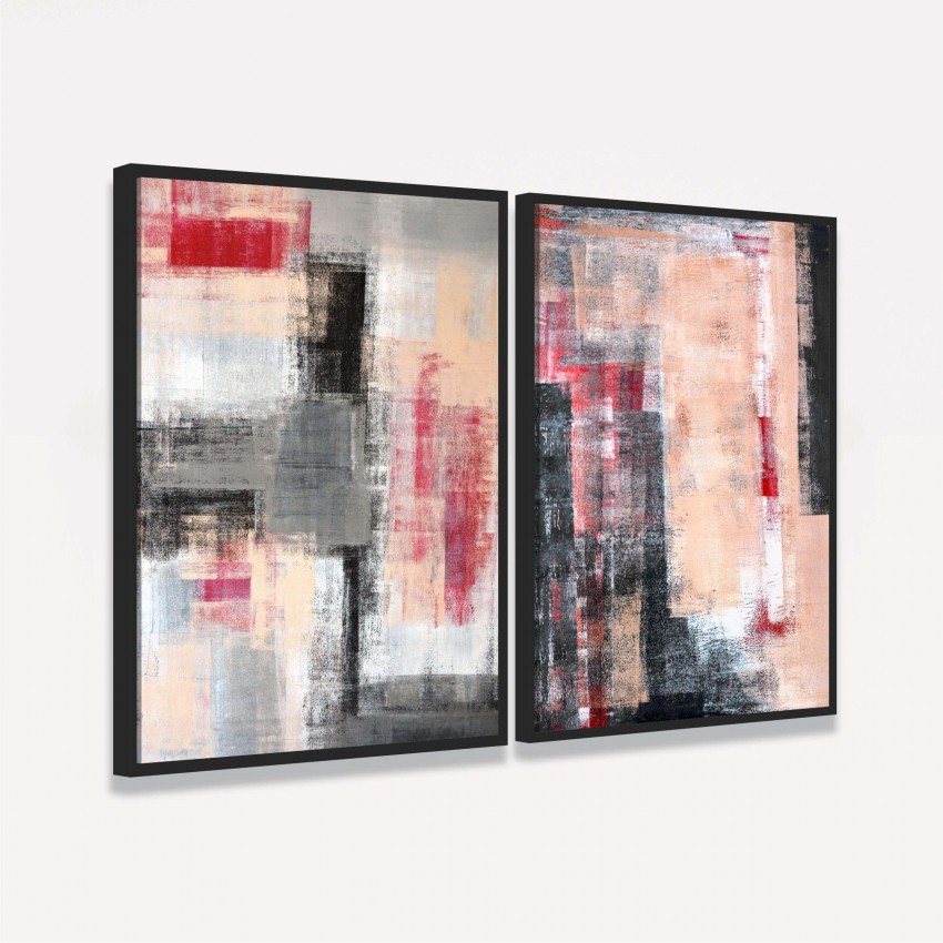 Quadro decorativo Abstrato Duo Cinzento Detalhes Vermelhos