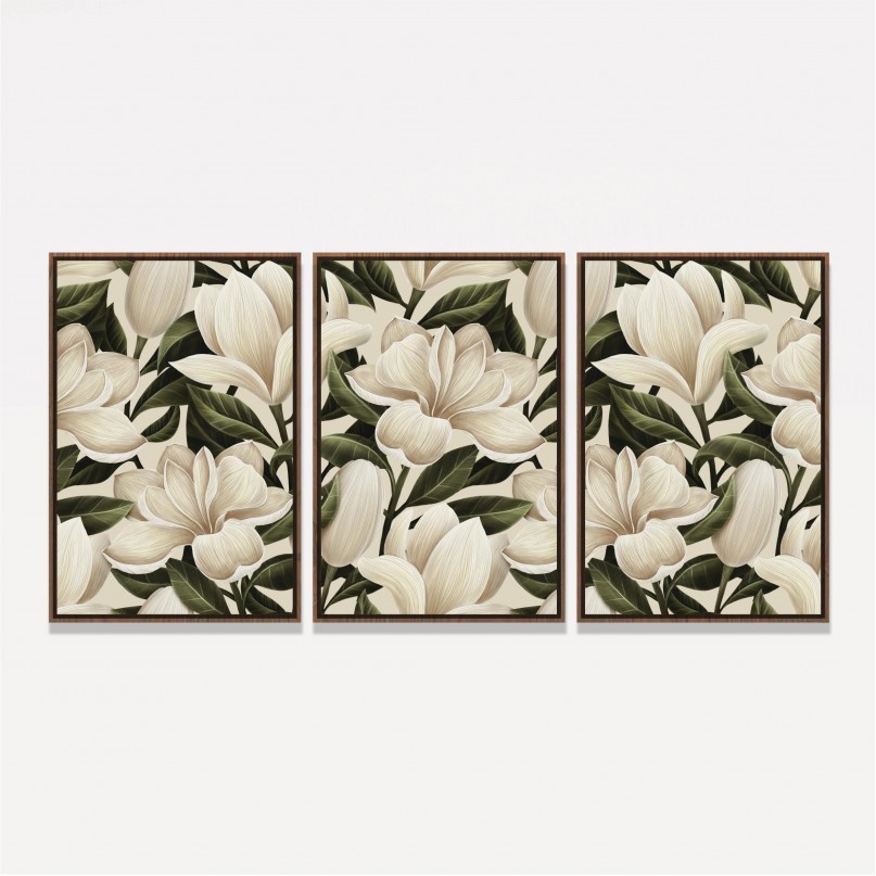 Quadro Delicate Magnolia Flowers - 3 Peças