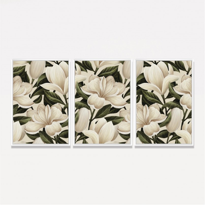 Quadro Delicate Magnolia Flowers - 3 Peças