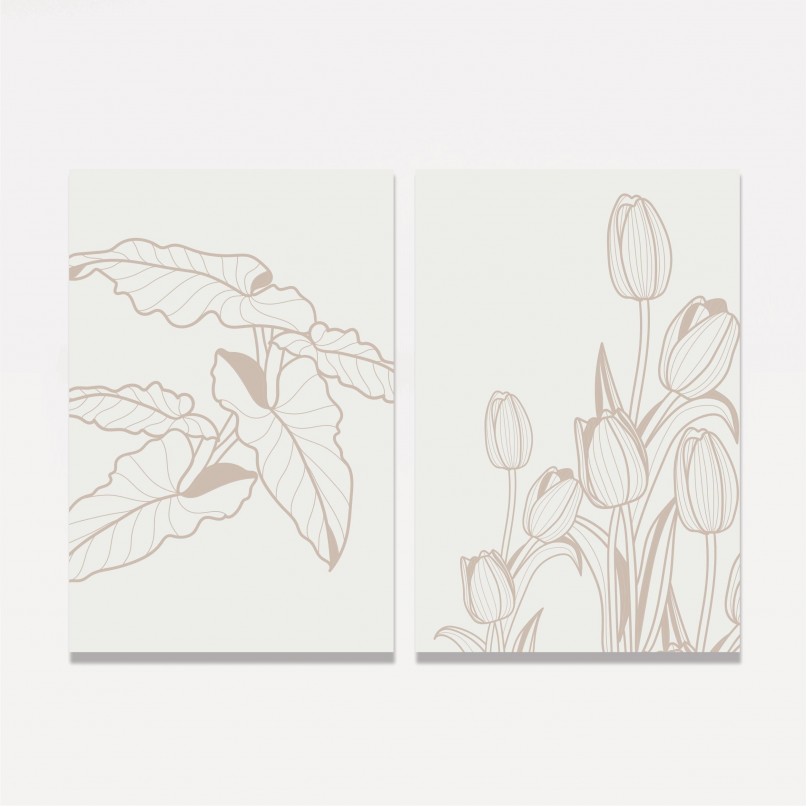 Quadro Sketch of Tulips Lines - 2 Peças