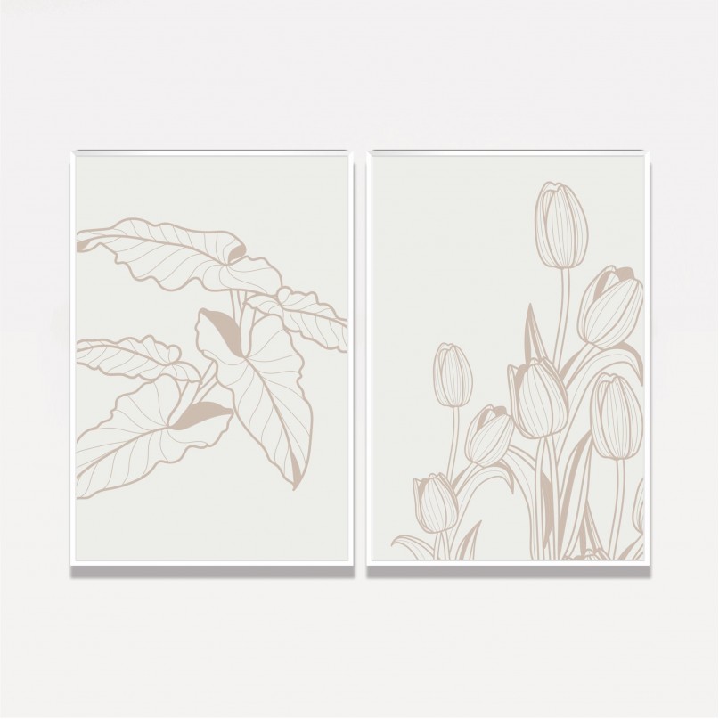 Quadro Sketch of Tulips Lines - 2 Peças
