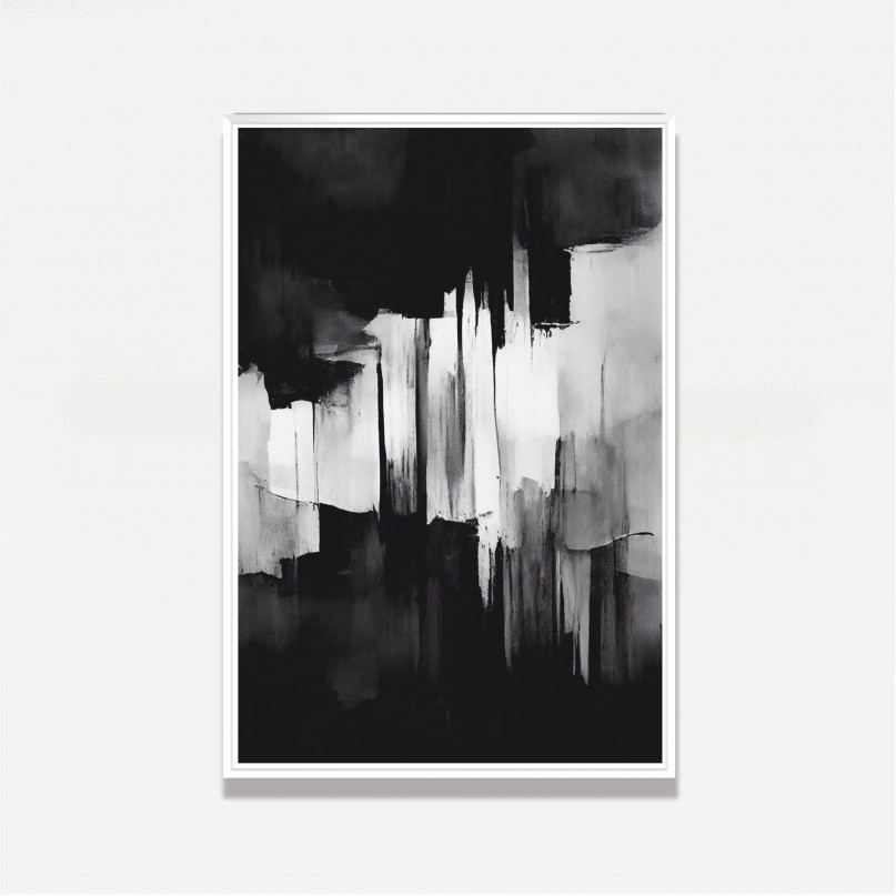 Quadro Abstrato Pinceladas em Preto e Branco