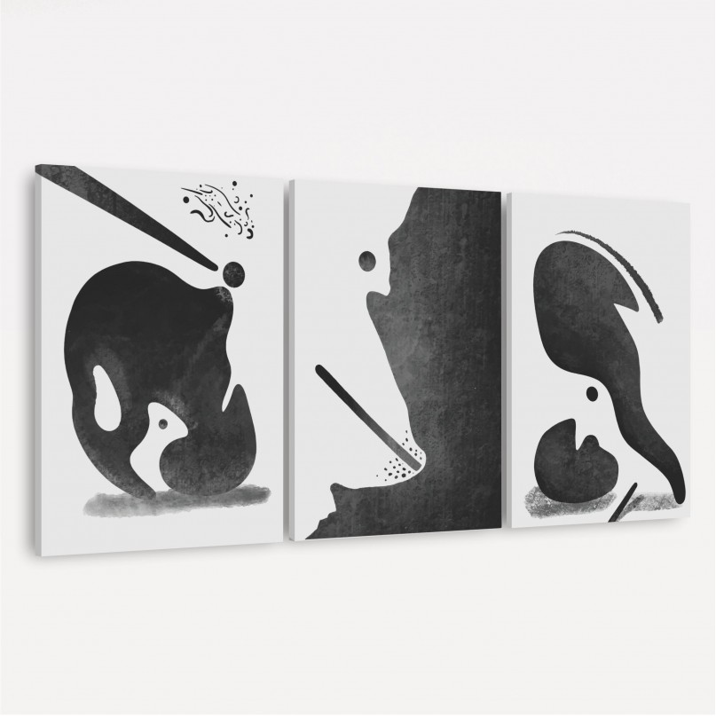 Quadro Trio Abstrato Aquarela Preto e Branco