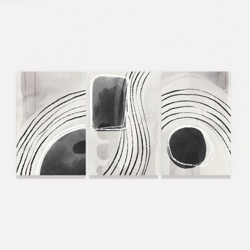 Kit Quadros Abstrato em Formas Livres - 3 Peças