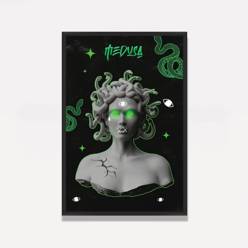 Quadro Escultura Medusa Colagem - Pop Art