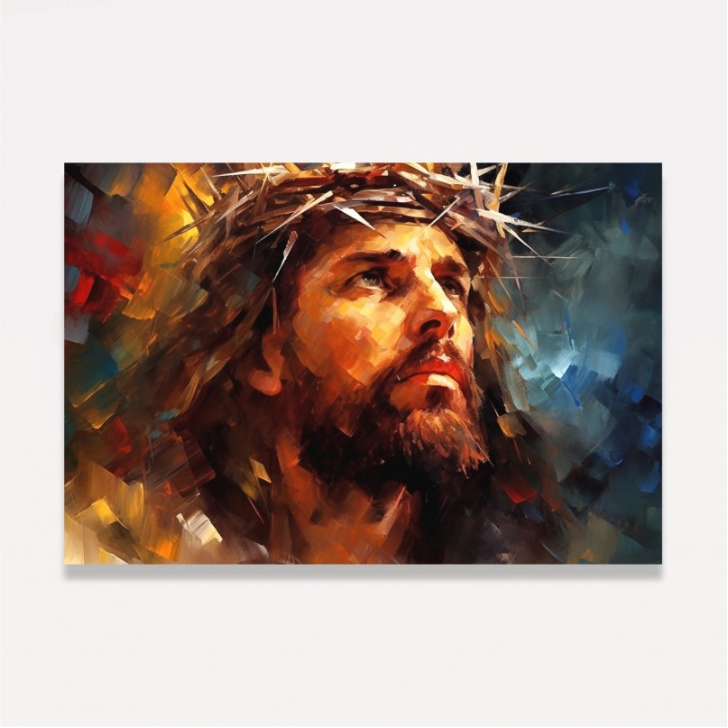 Releitura Quadro de Jesus Estilo Pinceladas Colorido