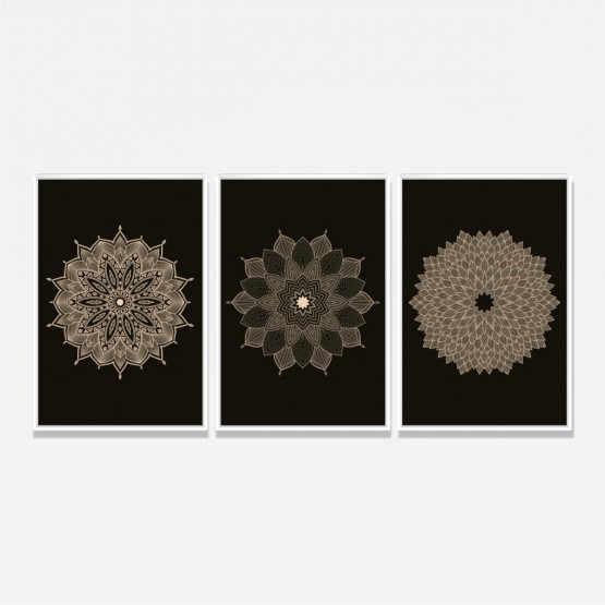 Kit Quadros decorativos Mandalas Abstrato Black