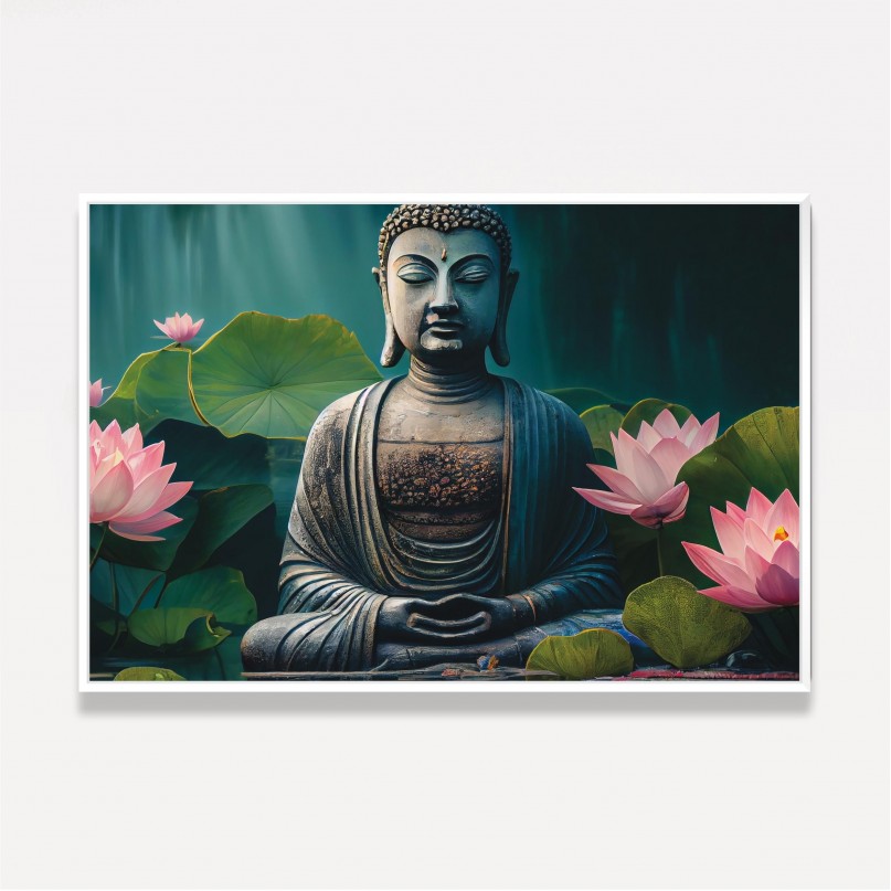 Quadro Buda Meditando no Lago 