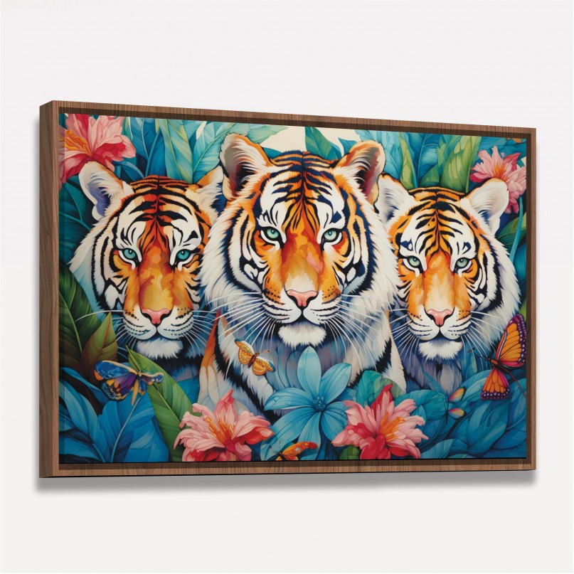 Quadro Trio de Tigres Tropical