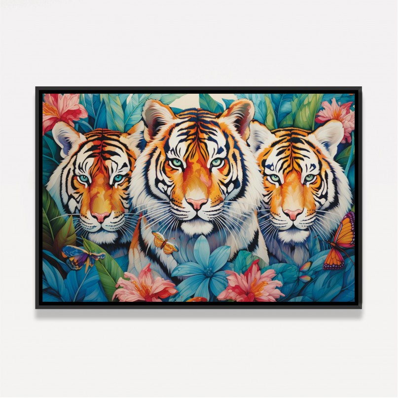 Quadro Trio de Tigres Tropical