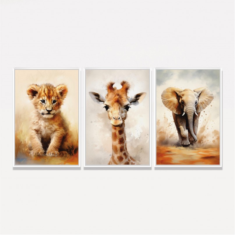 Quadro Trio Infantil Safari Animals