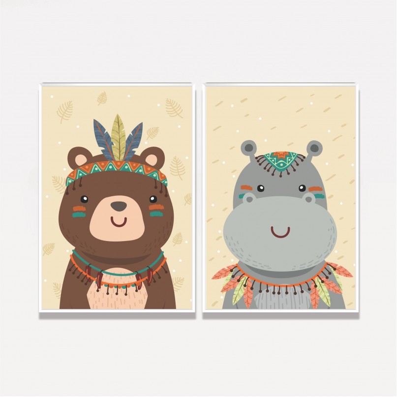 Quadro Duo Urso e Hipopótamo