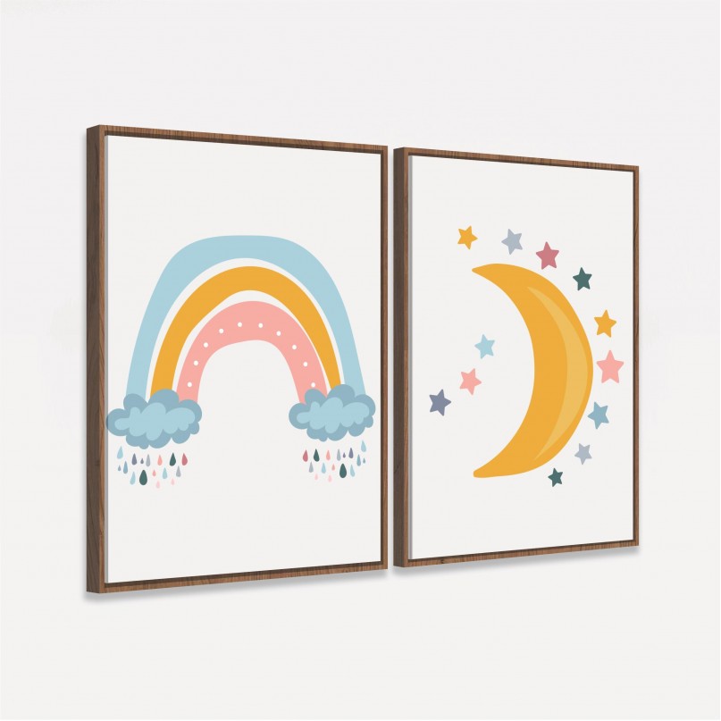Quadro Duo Infantil Arco-íris e Lua