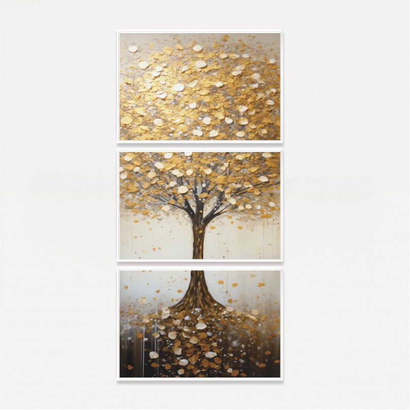 Quadro Trio Árvore com Galhos Dourados