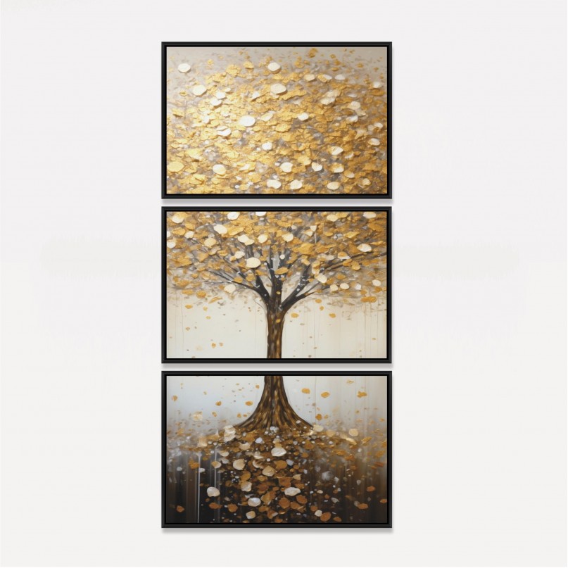 Quadro Trio Árvore com Galhos Dourados