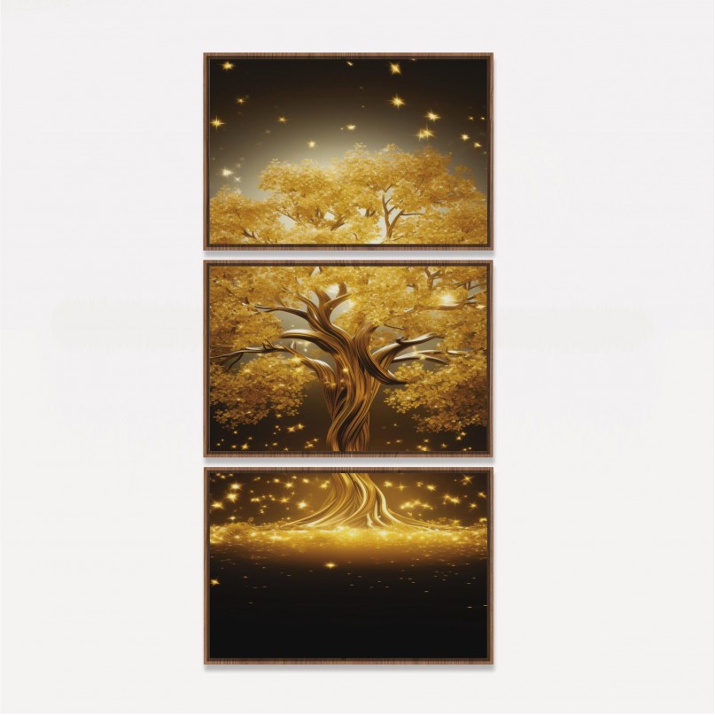 Quadro Trio Grande Árvore da Vida Dourada