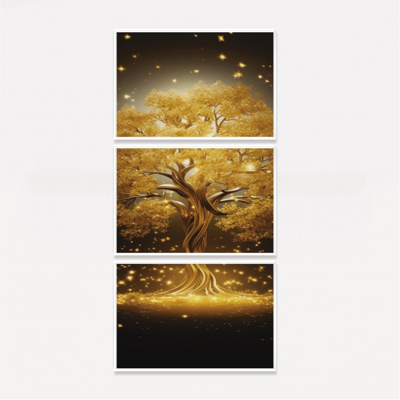 Quadro Trio Grande Árvore da Vida Dourada