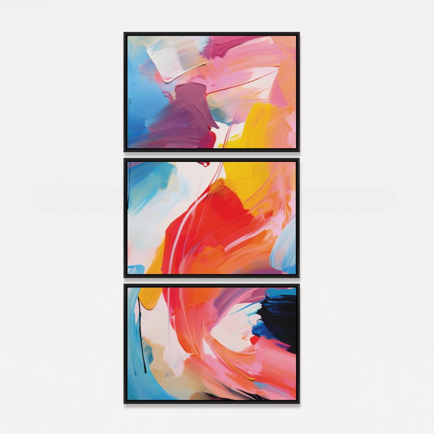 Quadro Trio Abstrato Pinceladas Coloridas