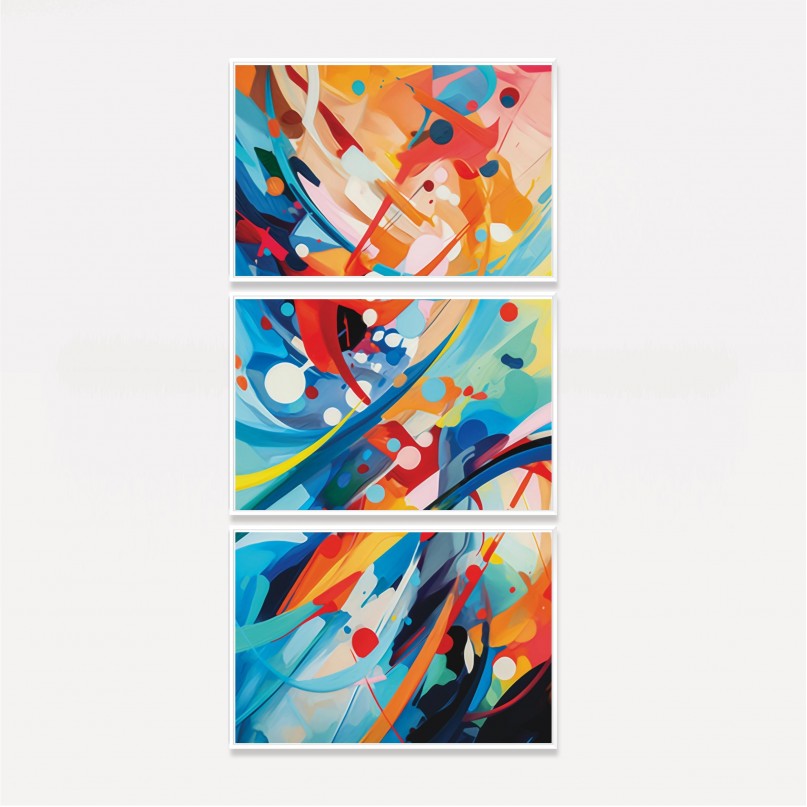 Quadro Trio Abstrato Respingos Coloridos 