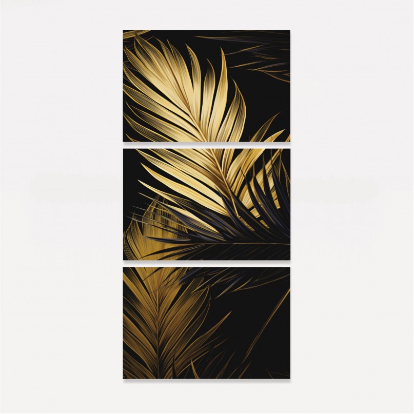 Quadro Trio Folhas de Palmeira Douradas