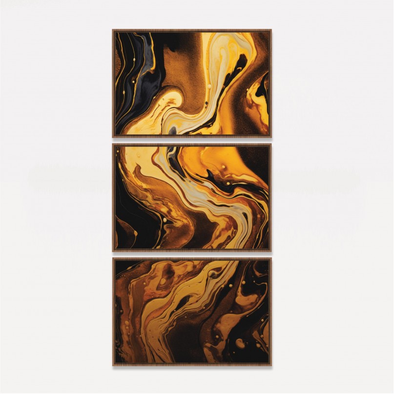 Quadro Trio Abstrato Marmorizado Dourado 