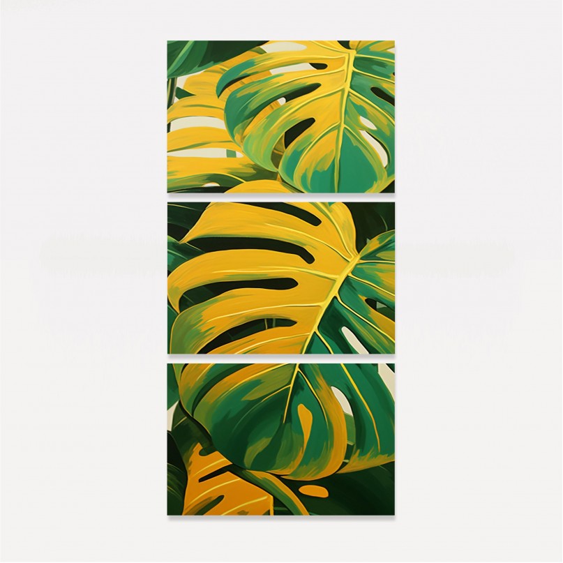 Quadro Trio Folhas Costela de Adão Verde Amarelo