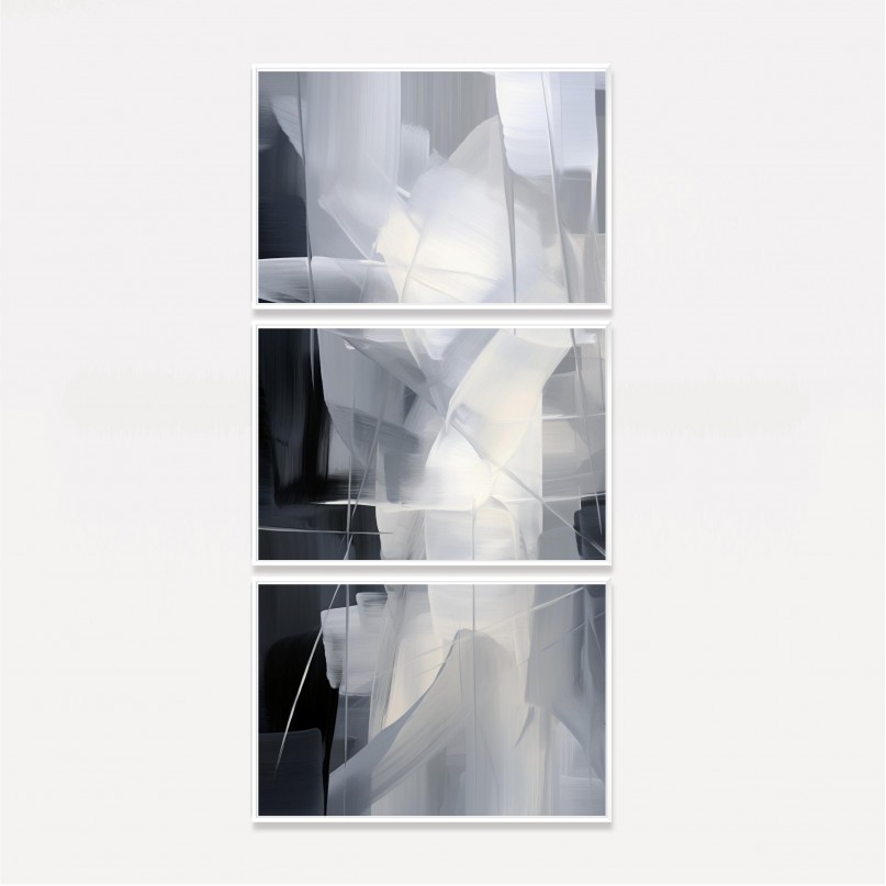 Quadro Abstrato Moderno Cinza em Formas - 3 Peças