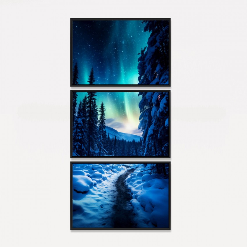 Quadro Inverno com Beleza Aurora Boreal - 3 Peças