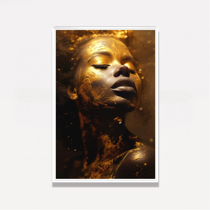 Quadro Decorativo Mulher Negra Brilho Dourado