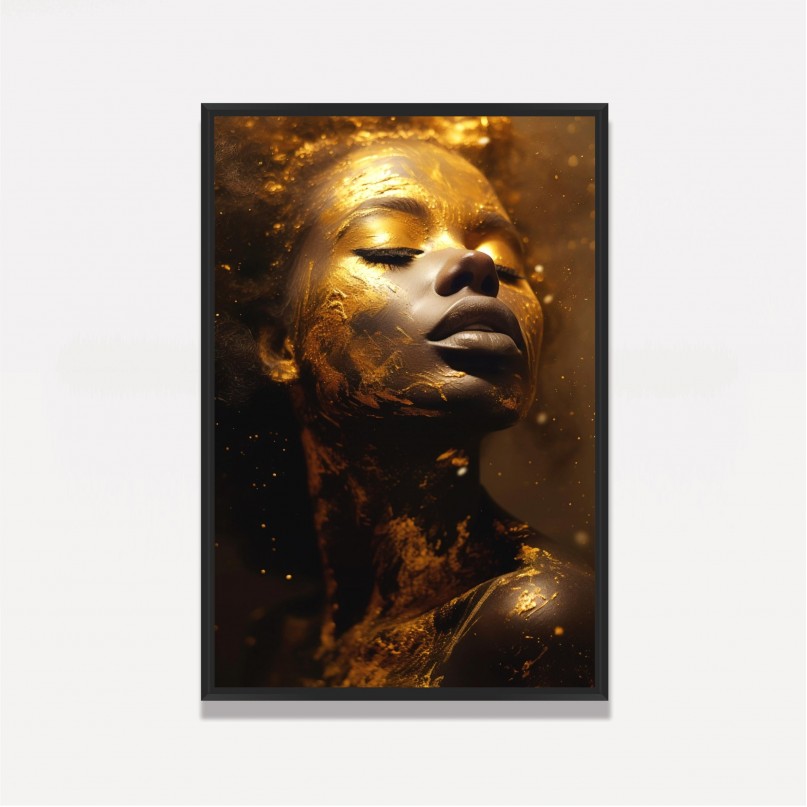 Quadro Decorativo Mulher Negra Brilho Dourado
